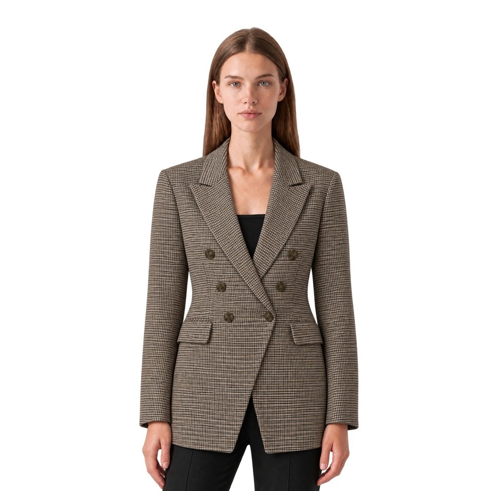 Rachel Zoe Blazer Women's Size XS Tan Black Houndstooth Double Breasted Jacket